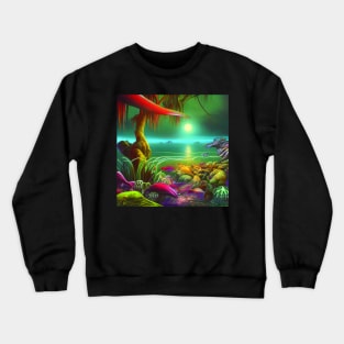 Landscape Painting with Tropical Colorful Plants and Lake, Scenery Nature Crewneck Sweatshirt